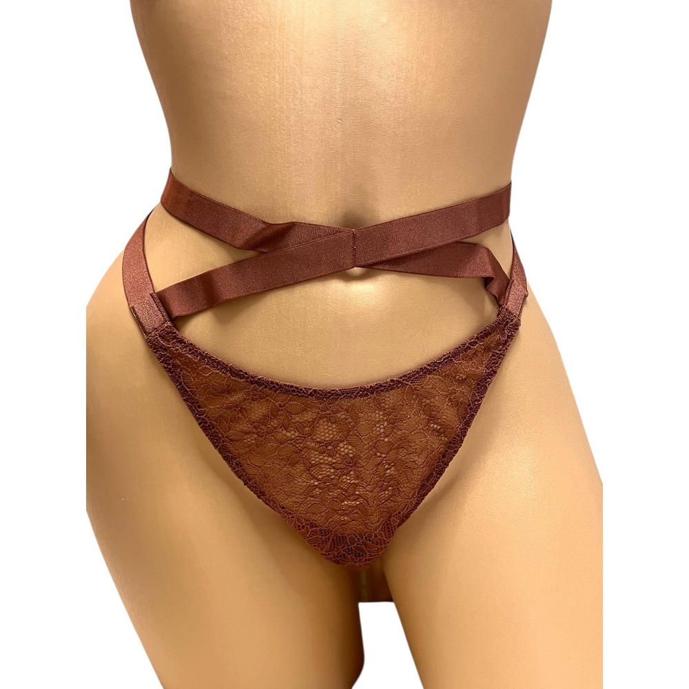 Victorias Secret Very Sexy Brazilian Size L Rust Brown Lace Double Waist-Strap